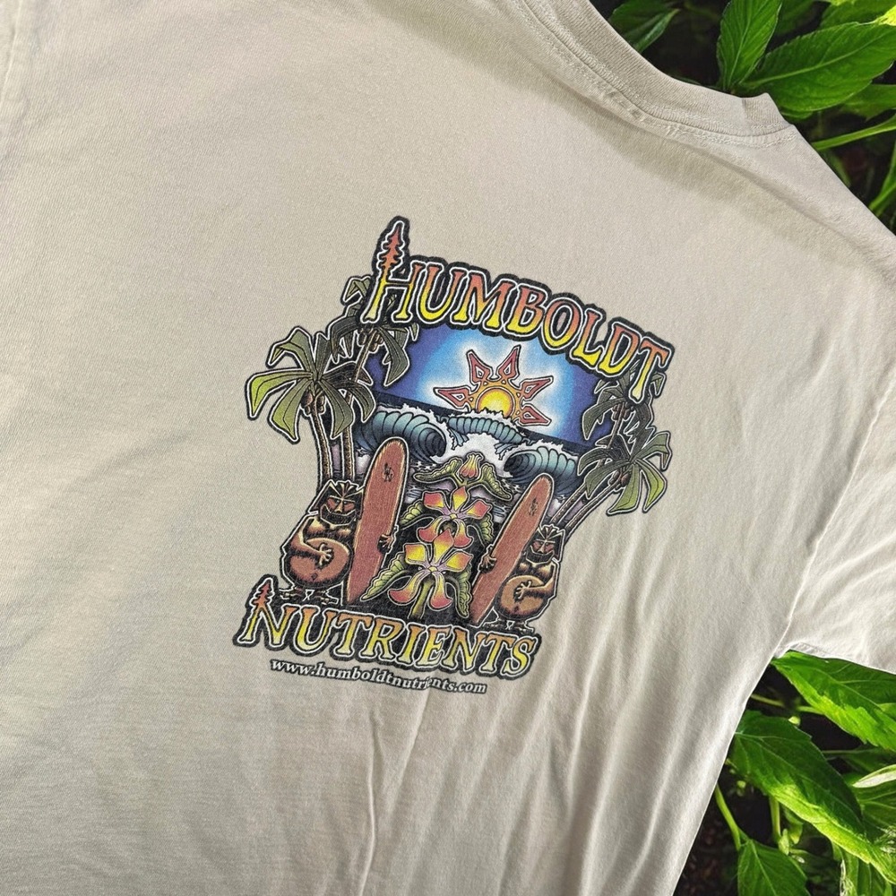 Gildan Humboldt Nutrients Graphic T-Shirt Mens L Tan Surf‎ Tiki Skate Streetwear